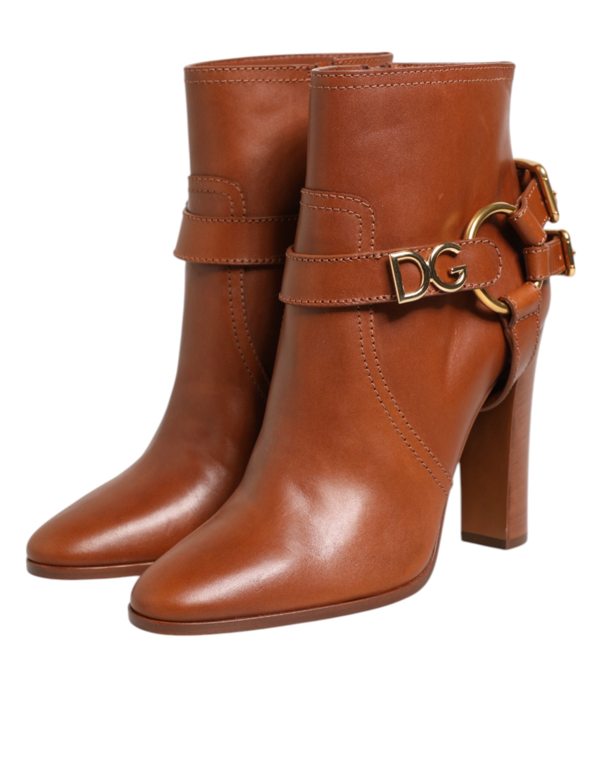 Dolce & Gabbana Brown Leather DG Logo Buckle Ankle Boots Shoes -   -  Dolce & Gabbana.