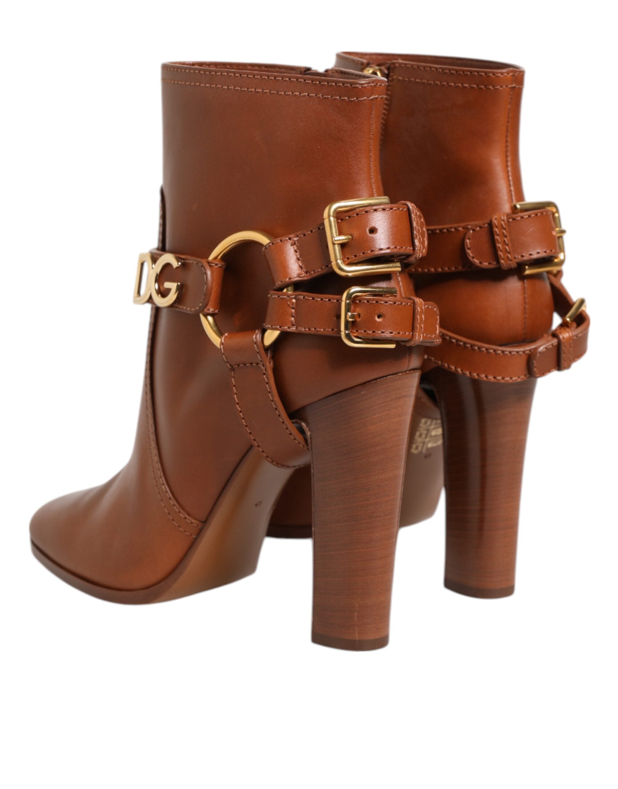 Dolce & Gabbana Brown Leather DG Logo Buckle Ankle Boots Shoes -   -  Dolce & Gabbana.