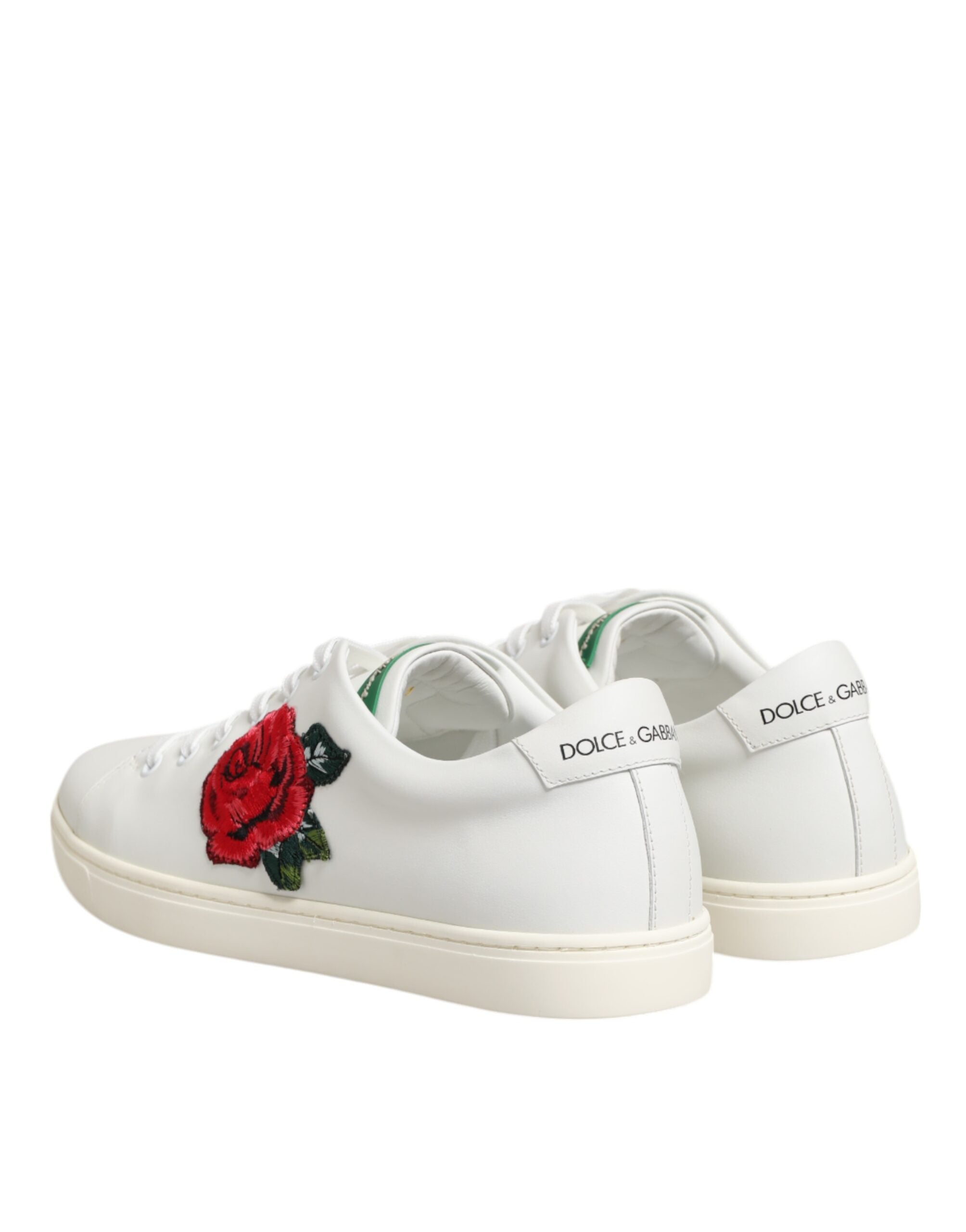 Dolce & Gabbana White Leather Rose Embroidery Low-Top  Shoes -   -  Dolce & Gabbana.