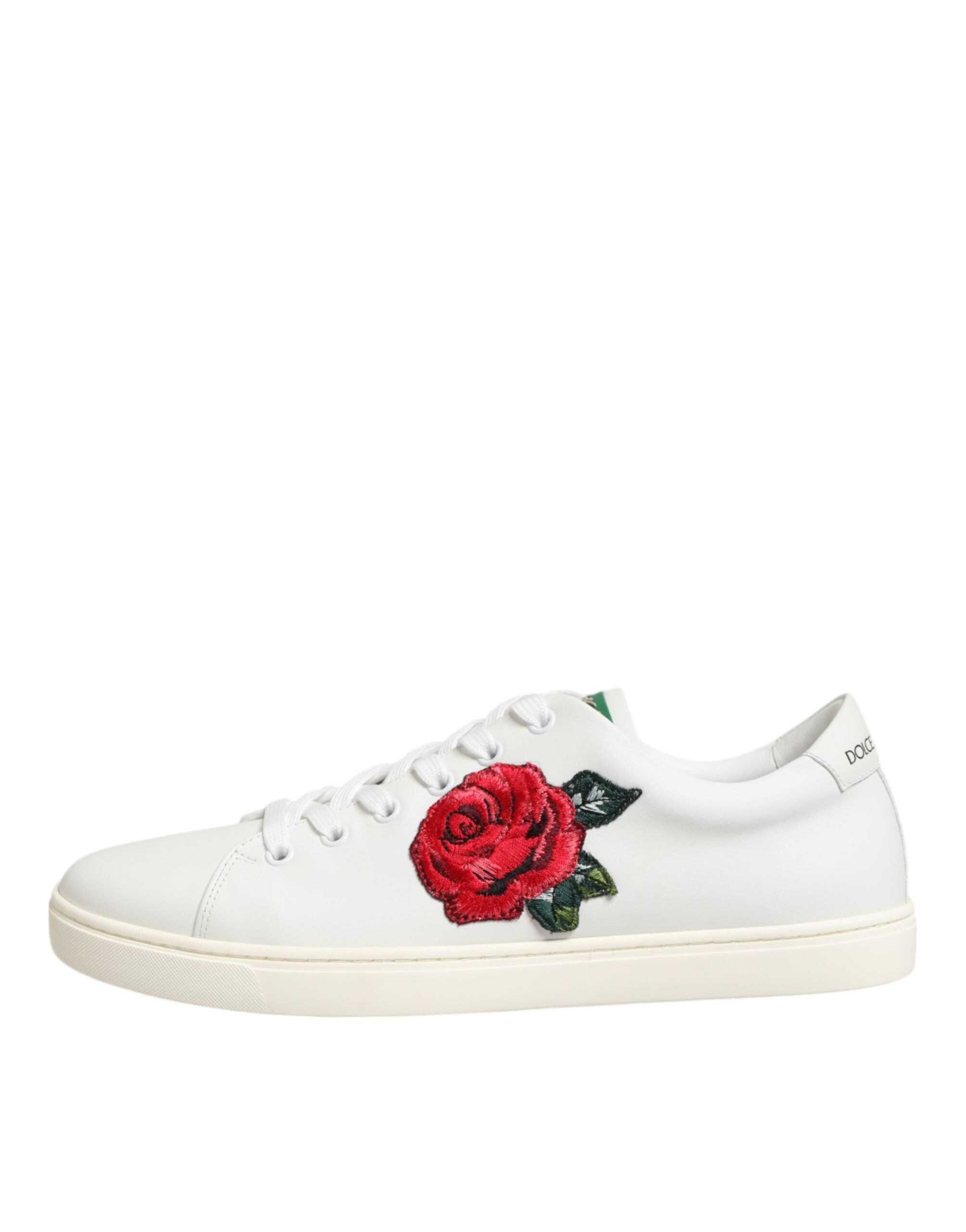 Dolce & Gabbana White Leather Rose Embroidery Low-Top  Shoes -   -  Dolce & Gabbana.