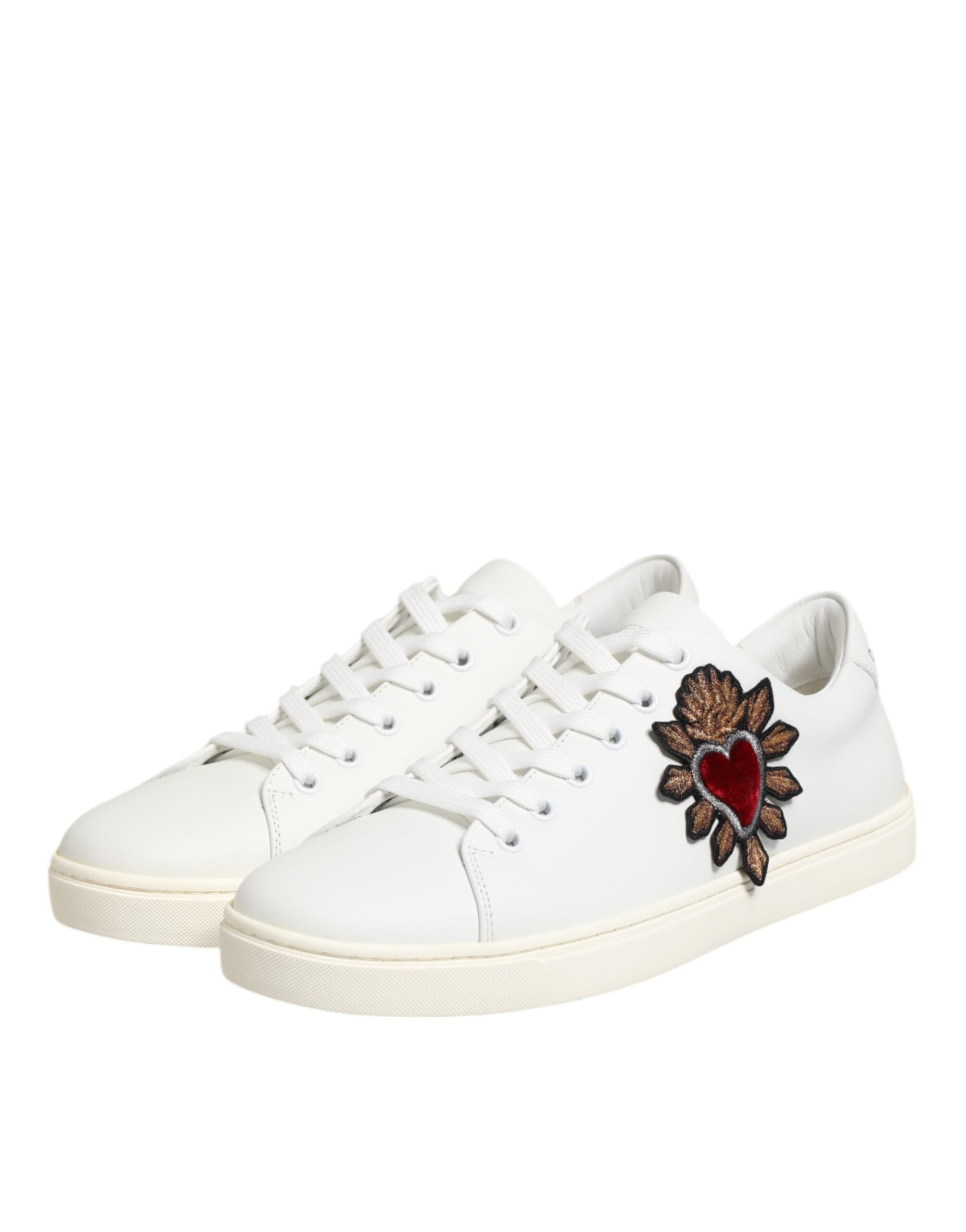 Dolce & Gabbana White Leather Sacre Heart Patch Sneakers  Shoes -   -  Dolce & Gabbana.