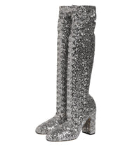 Dolce & Gabbana Shoes Silver Sequins Glitter High Heel Boot Shoes -   -  Dolce & Gabbana.