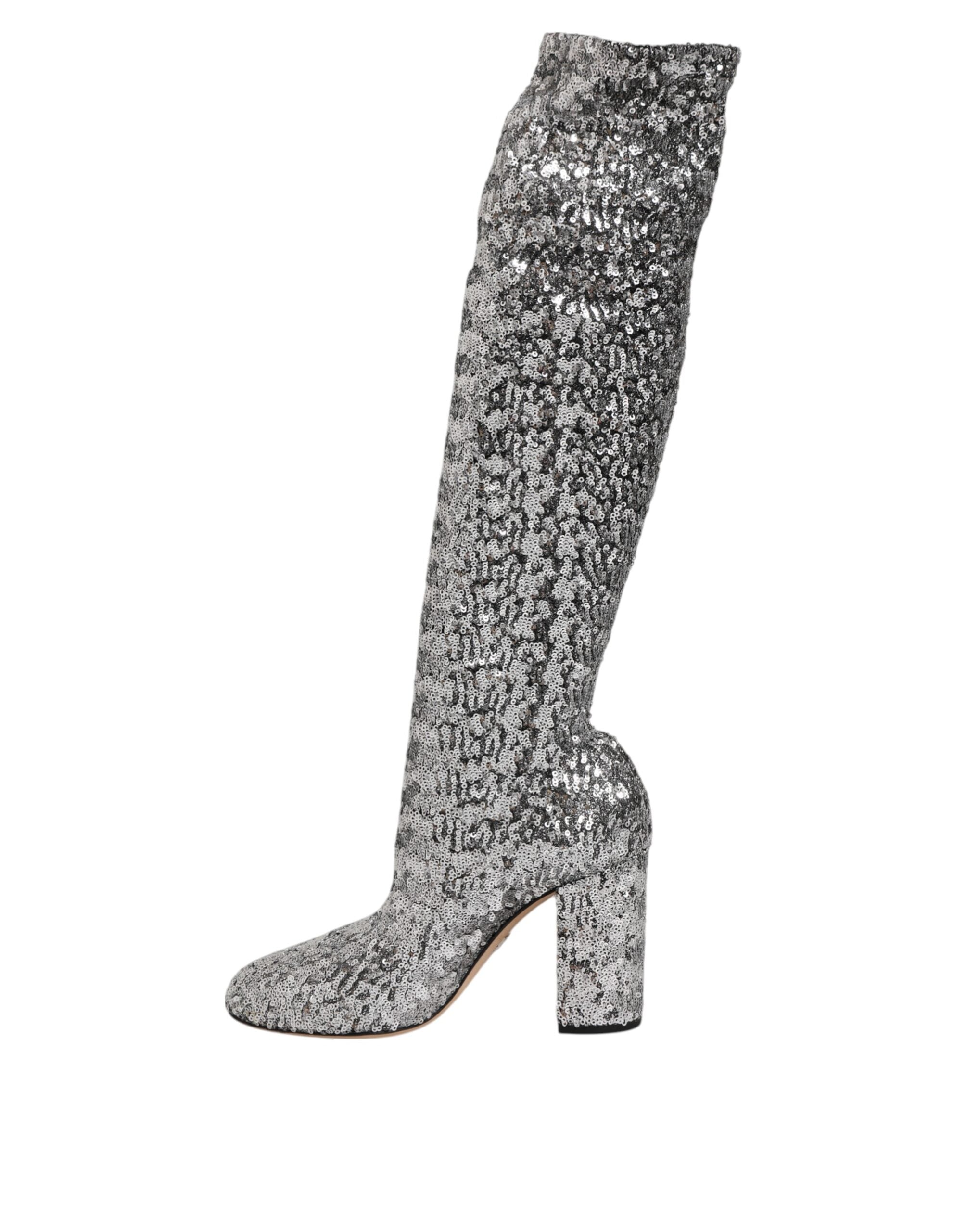 Dolce & Gabbana Shoes Silver Sequins Glitter High Heel Boot Shoes -   -  Dolce & Gabbana.