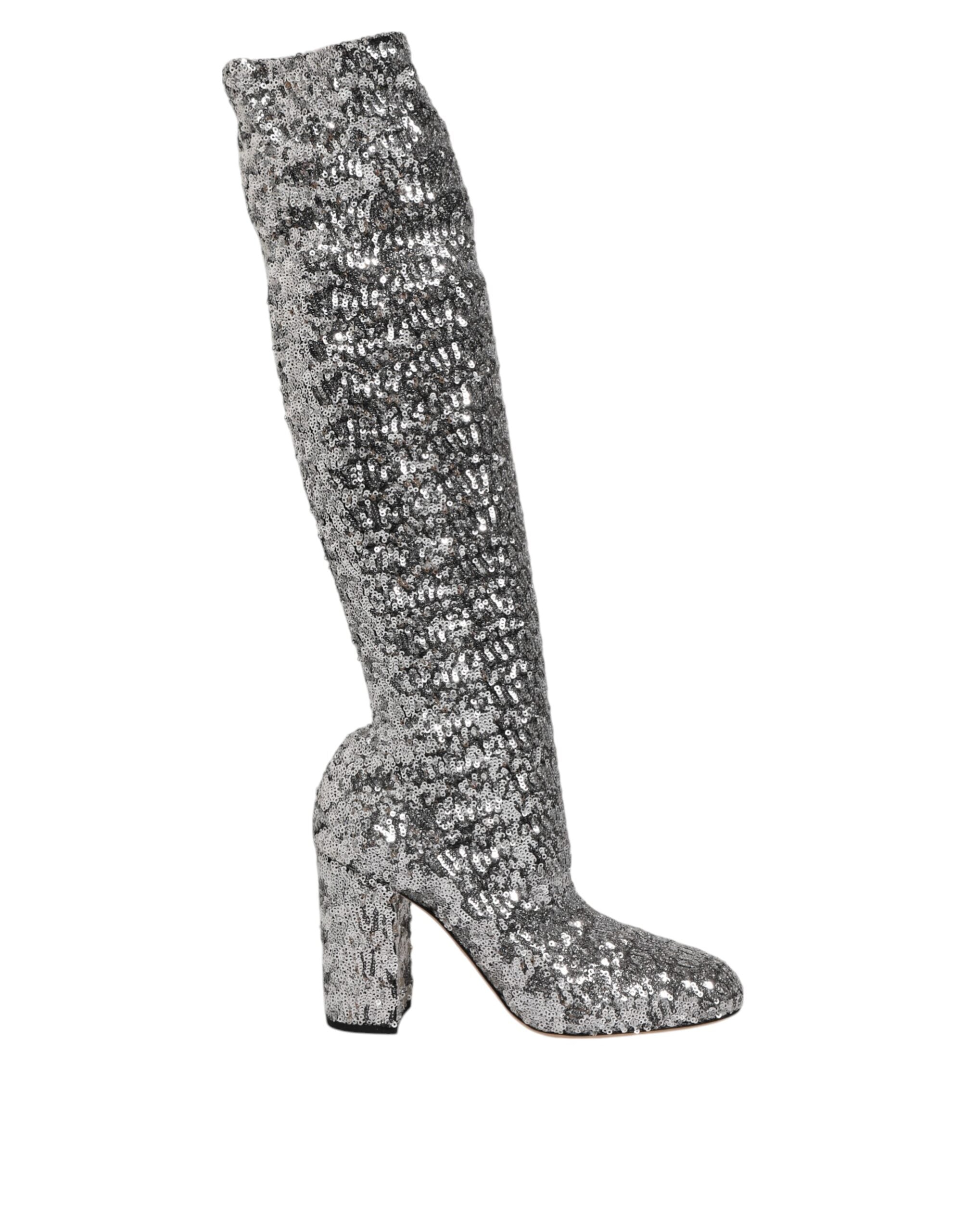 Dolce & Gabbana Shoes Silver Sequins Glitter High Heel Boot Shoes -   -  Dolce & Gabbana.