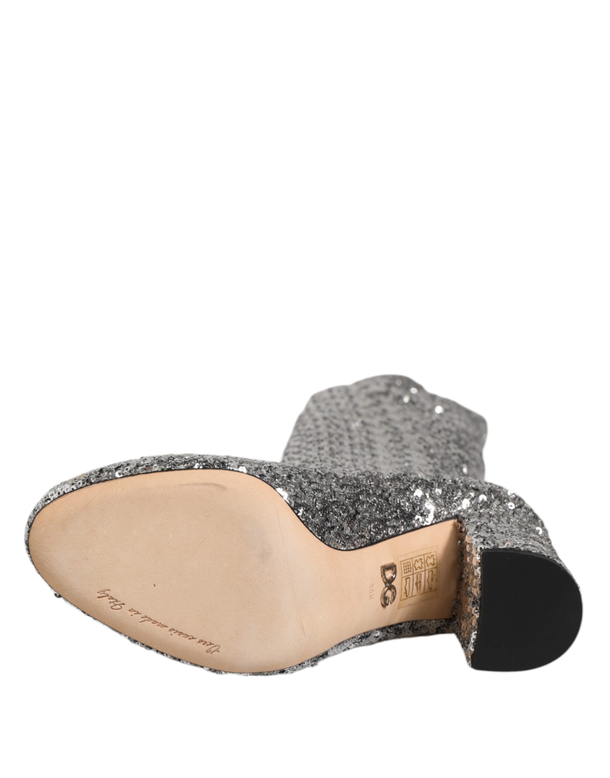 Dolce & Gabbana Shoes Silver Sequins Glitter High Heel Boot Shoes -   -  Dolce & Gabbana.