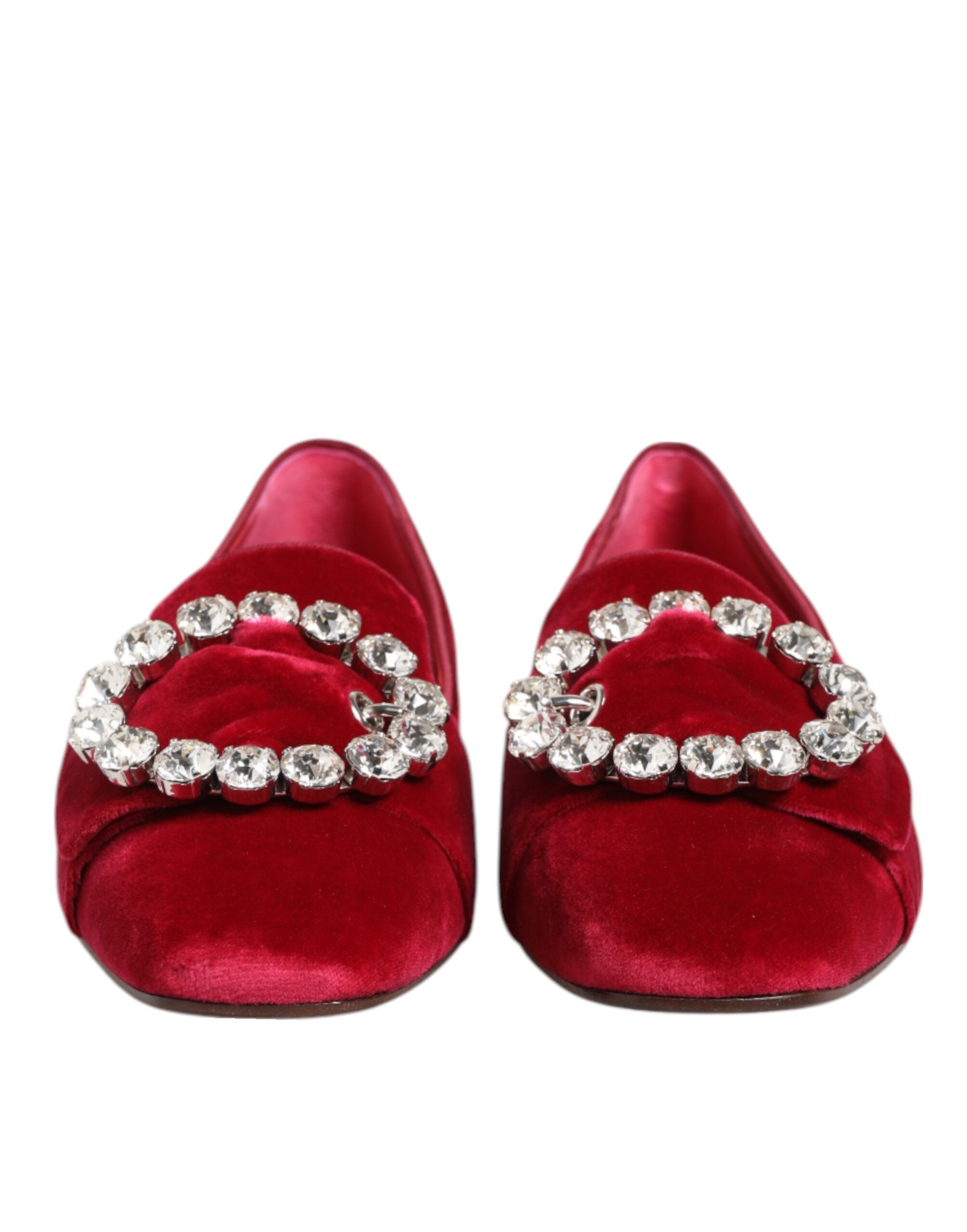 Dolce & Gabbana Red Velvet Crystal Buckle Loafers Flats Shoes -   -  Dolce & Gabbana.