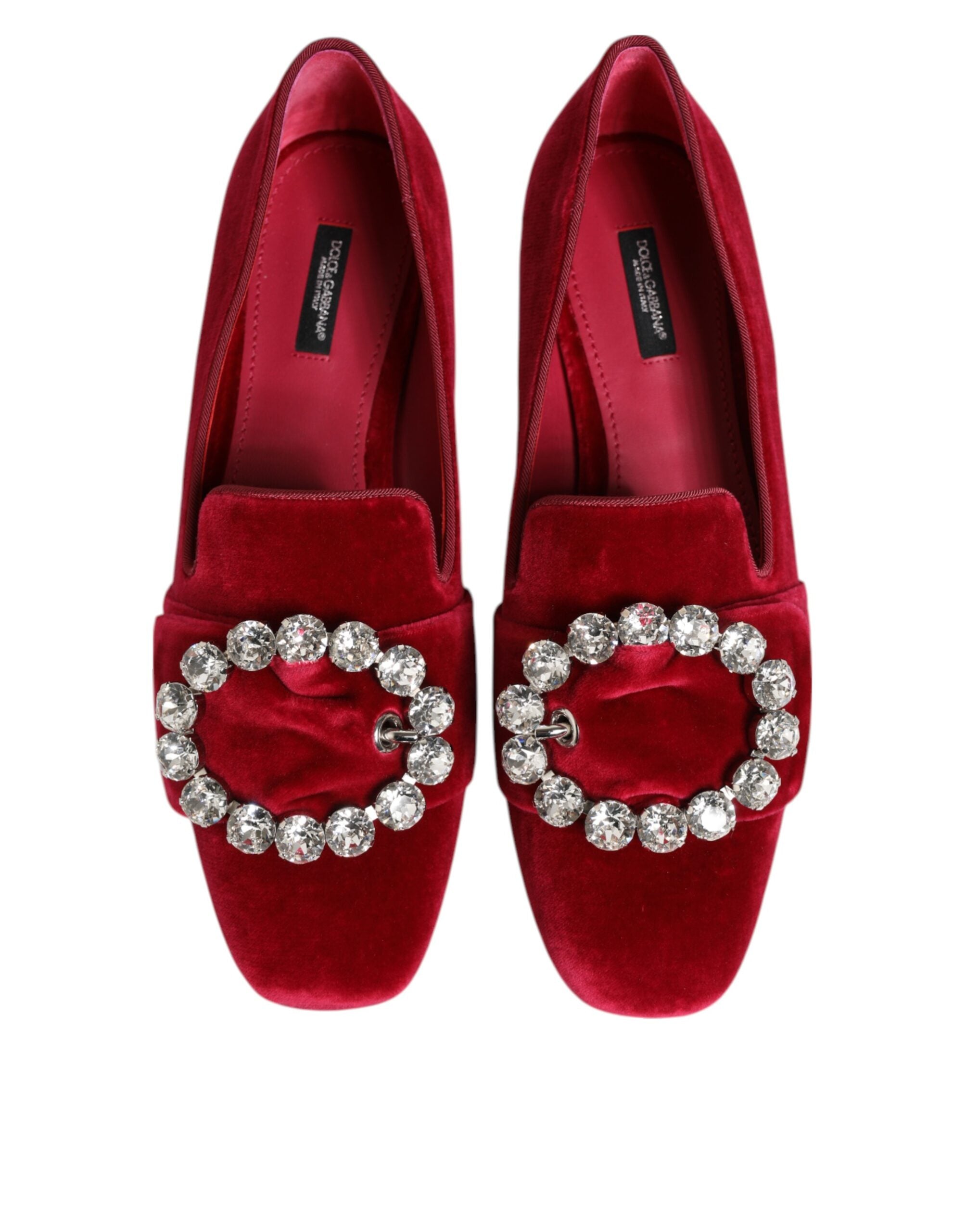 Dolce & Gabbana Red Velvet Crystal Buckle Loafers Flats Shoes -   -  Dolce & Gabbana.