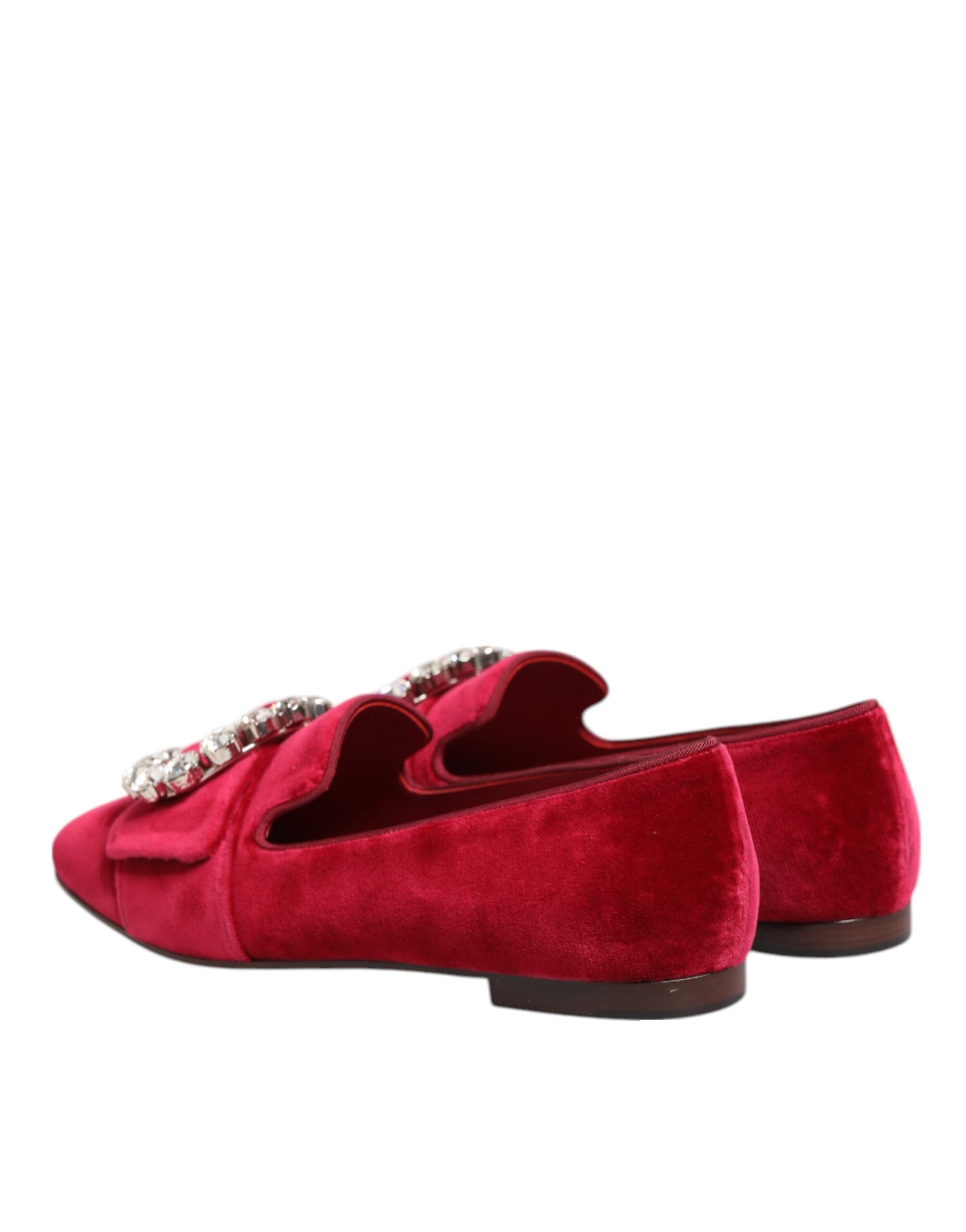 Dolce & Gabbana Red Velvet Crystal Buckle Loafers Flats Shoes -   -  Dolce & Gabbana.
