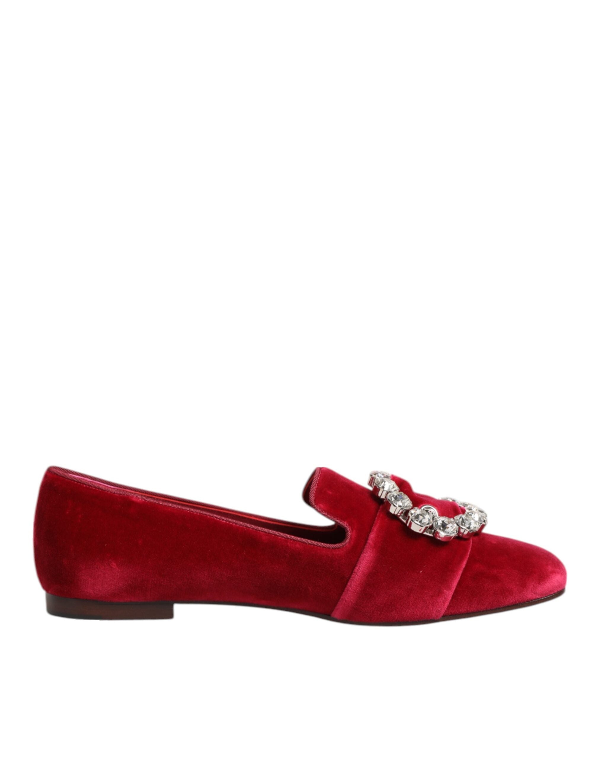 Dolce & Gabbana Red Velvet Crystal Buckle Loafers Flats Shoes -   -  Dolce & Gabbana.