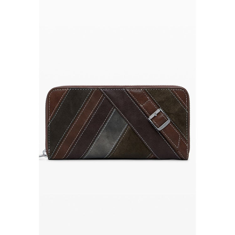 Desigual - Bold Patchwork Geometric Zip Wallet - Brown Desigual