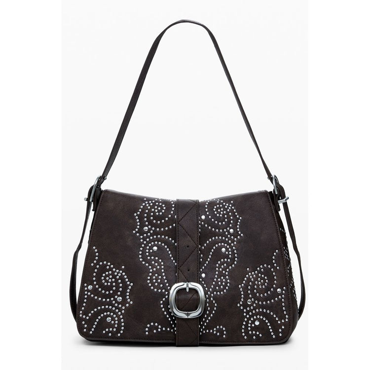 Desigual - Edgy Studded Western Shoulder Bag With Buckle Detail - Brown Desigual