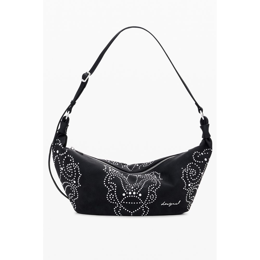 Desigual - Edgy Studded Graphic Print Shoulder Bag - Black Desigual