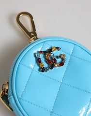 Dolce & Gabbana Azure Blue Leather Round Coin Purse Keychain Crystal Logo Wallet -   -  Dolce & Gabbana.