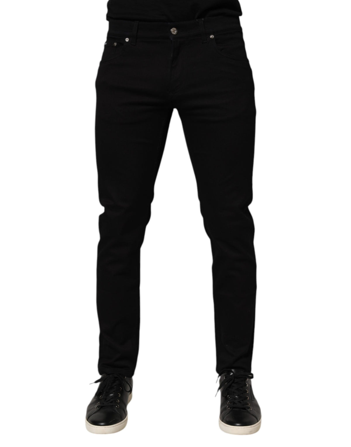 Dolce & Gabbana Black Cotton Blend Skinny Men Trouser Pants -   -  Dolce & Gabbana.