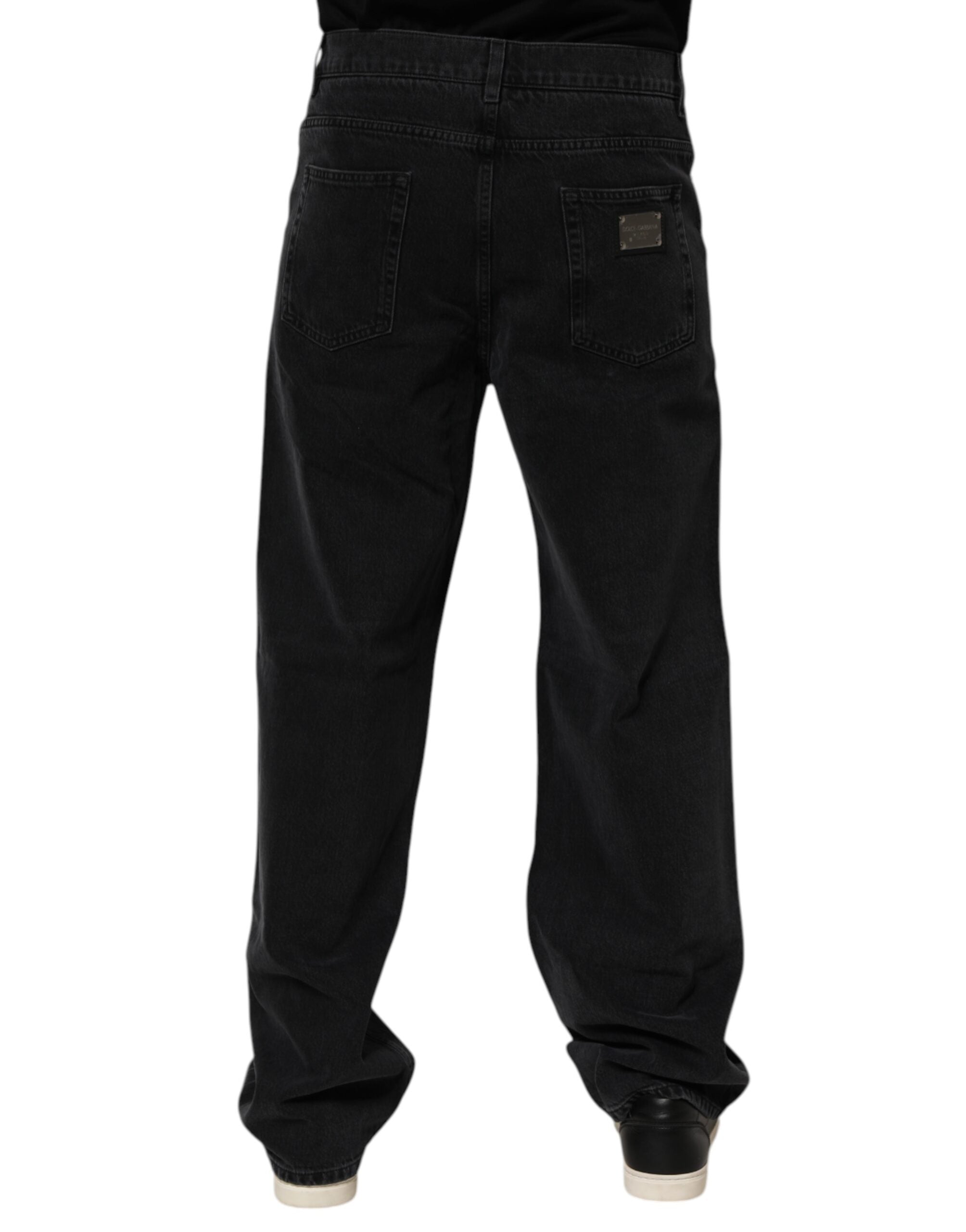 Dolce & Gabbana Black Cotton Logo Men Mid Waist Denim Jeans -   -  Dolce & Gabbana.