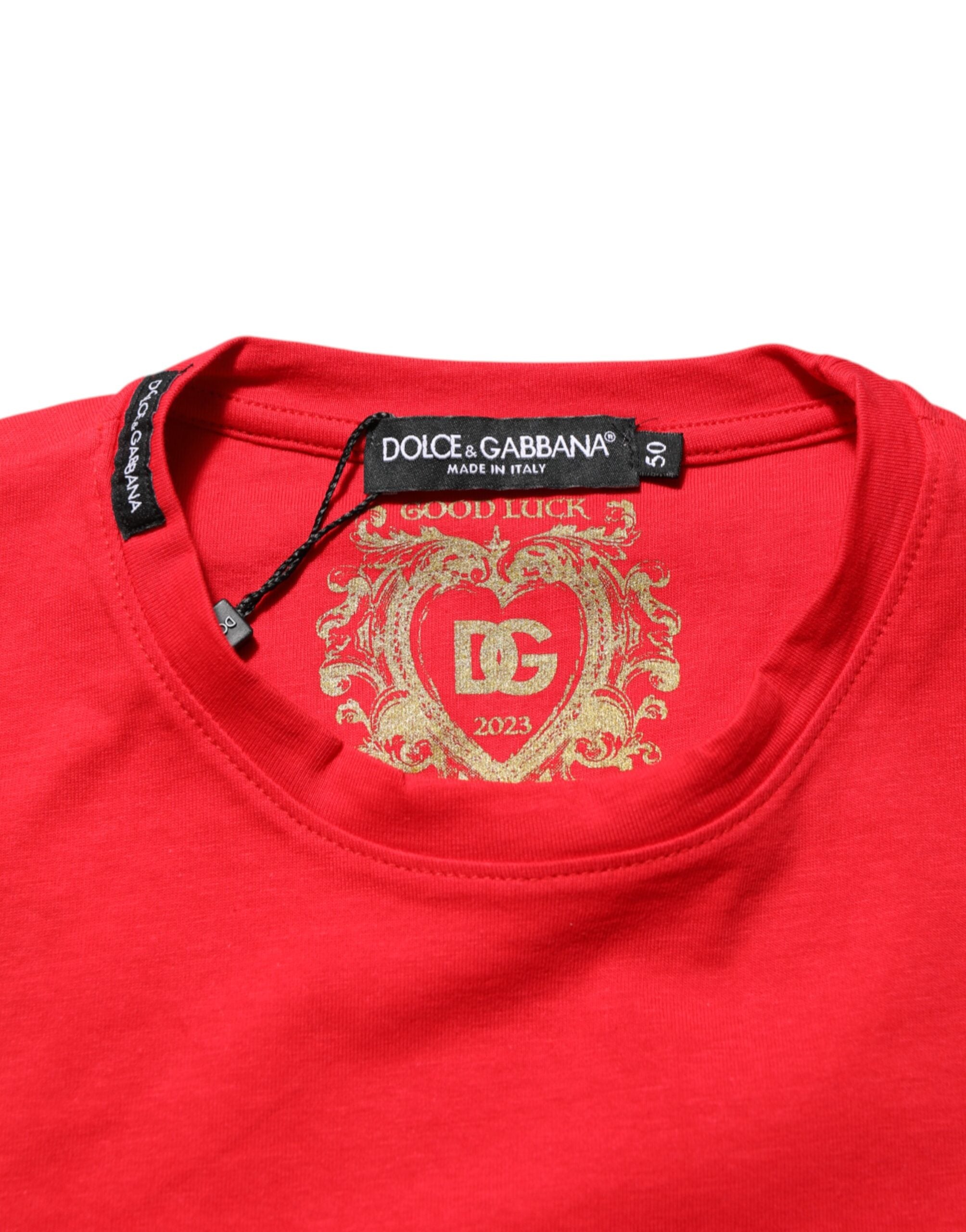 Dolce & Gabbana Red Goodluck 2023 Cotton Crew Neck T-shirt -   -  Dolce & Gabbana.