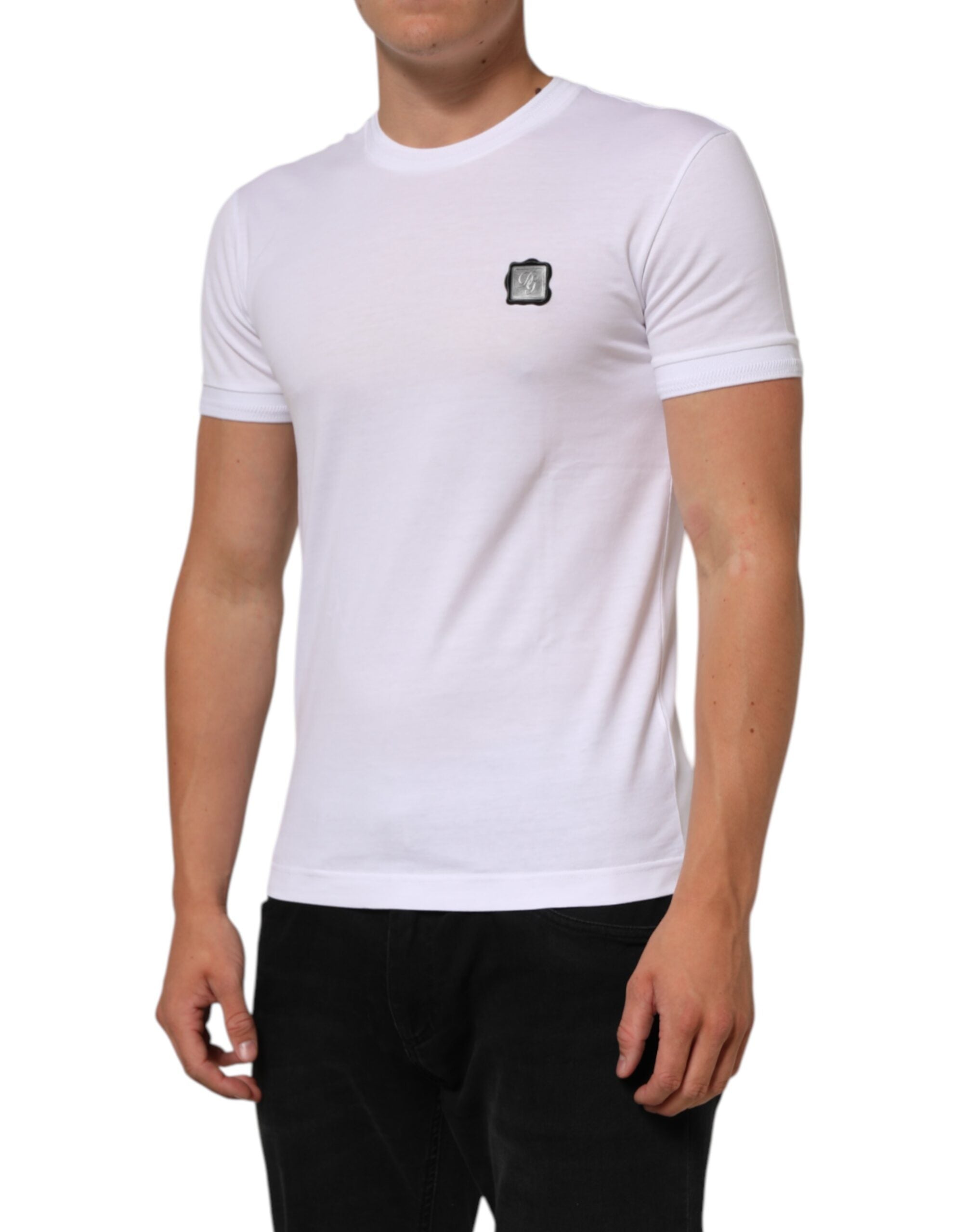 Dolce & Gabbana White Cotton Logo Patch Crew Neck  T-shirt -   -  Dolce & Gabbana.