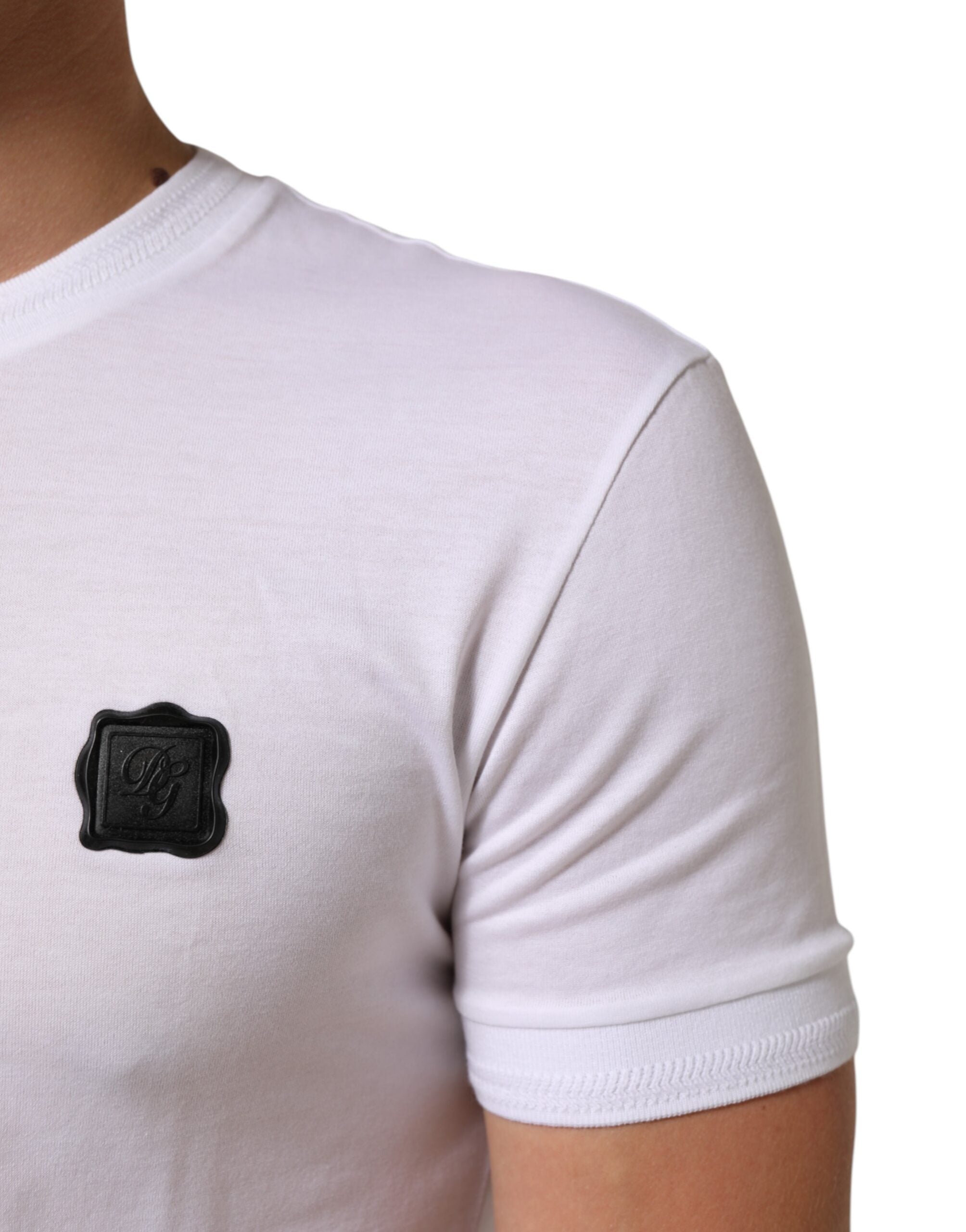 Dolce & Gabbana White Cotton Logo Patch Crew Neck  T-shirt -   -  Dolce & Gabbana.