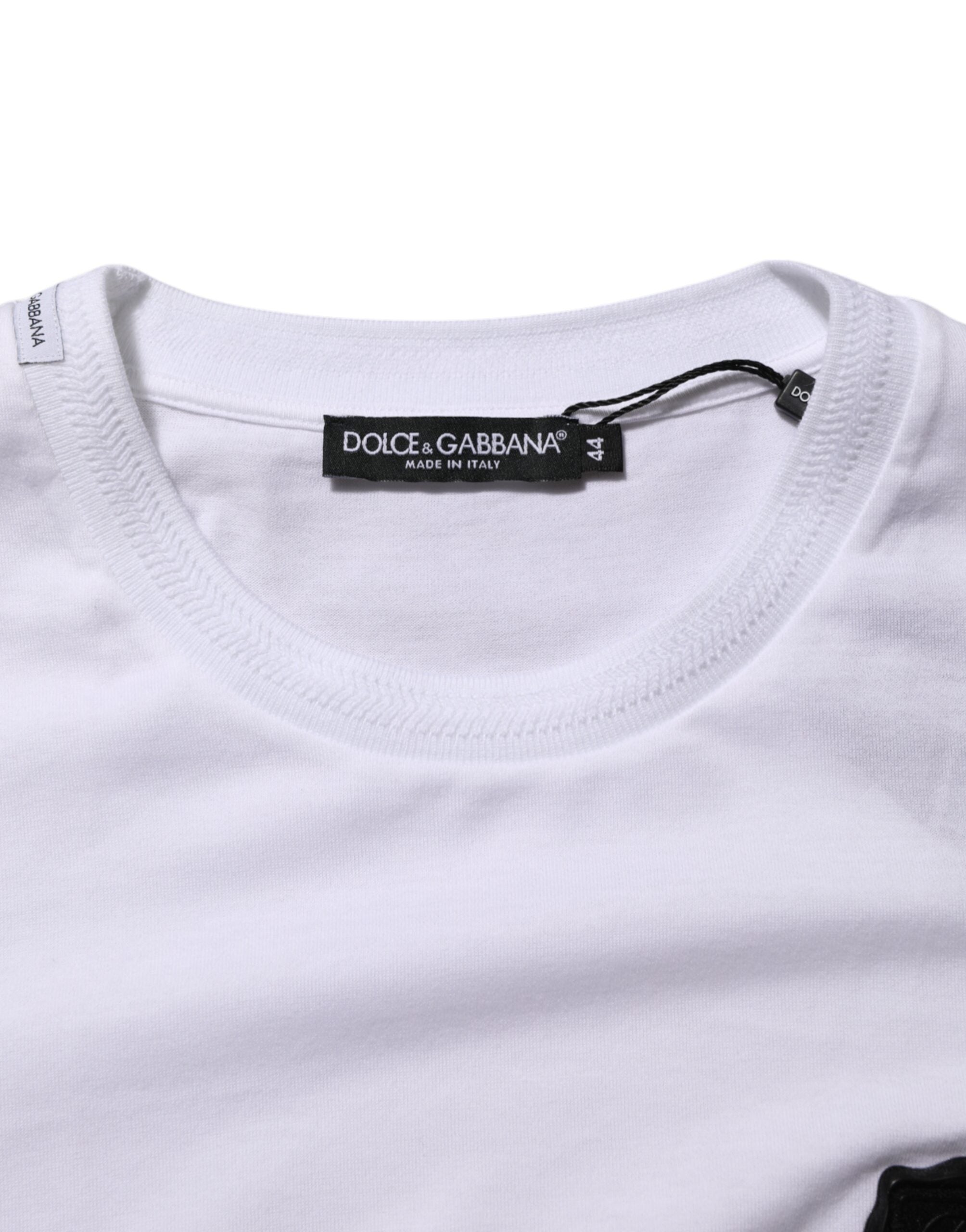 Dolce & Gabbana White Cotton Logo Patch Crew Neck  T-shirt -   -  Dolce & Gabbana.