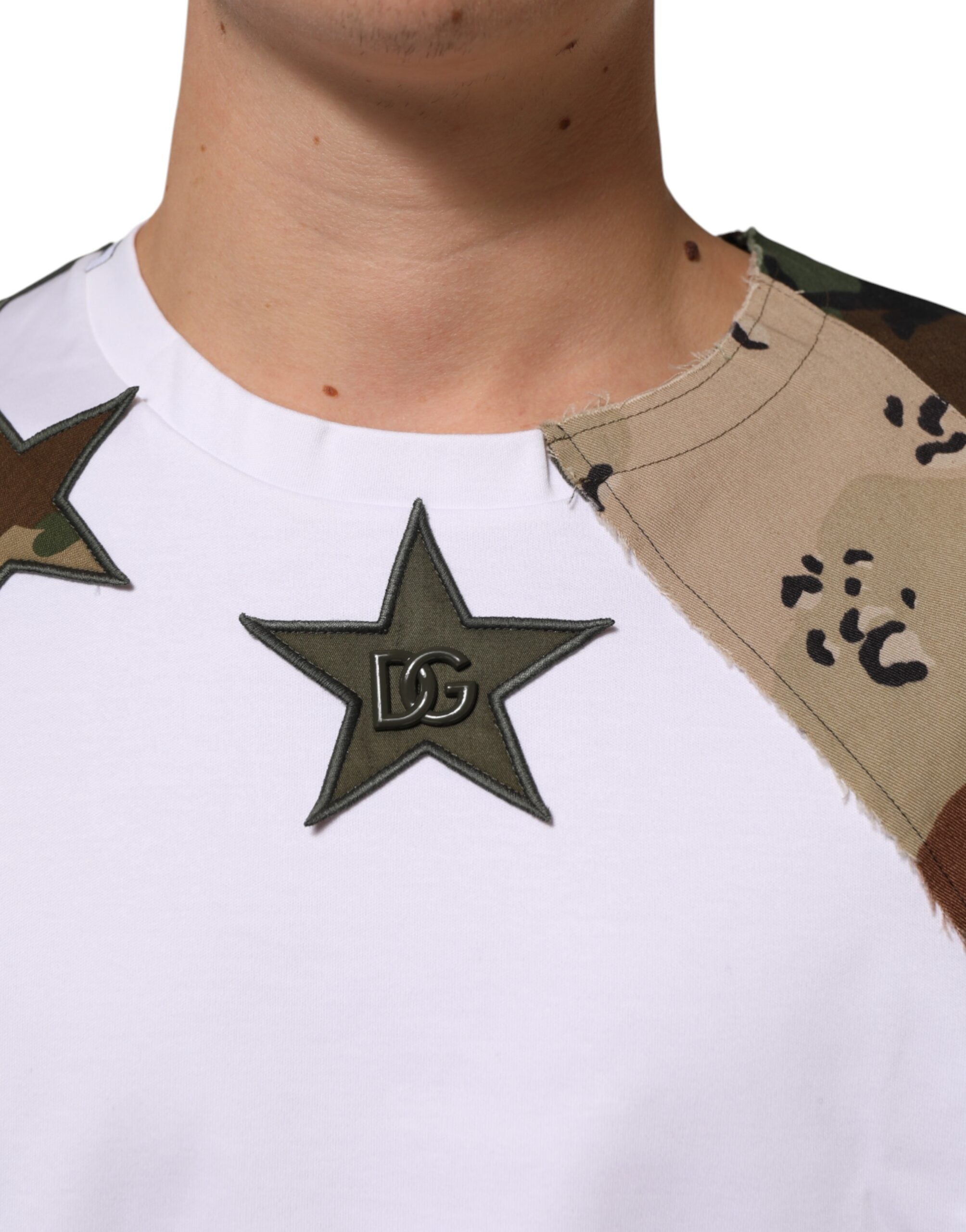 Dolce & Gabbana White Camouflage Patckwork Men Cotton T-shirt -   -  Dolce & Gabbana.