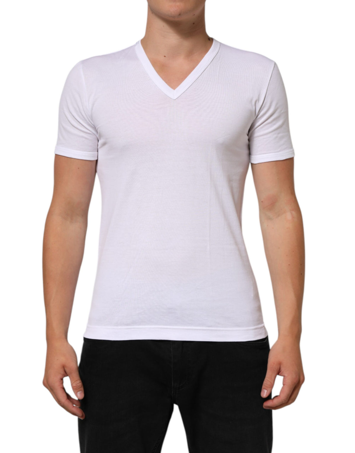 Dolce & Gabbana White Cotton V-Neck Short Sleeves T-shirt -   -  Dolce & Gabbana.