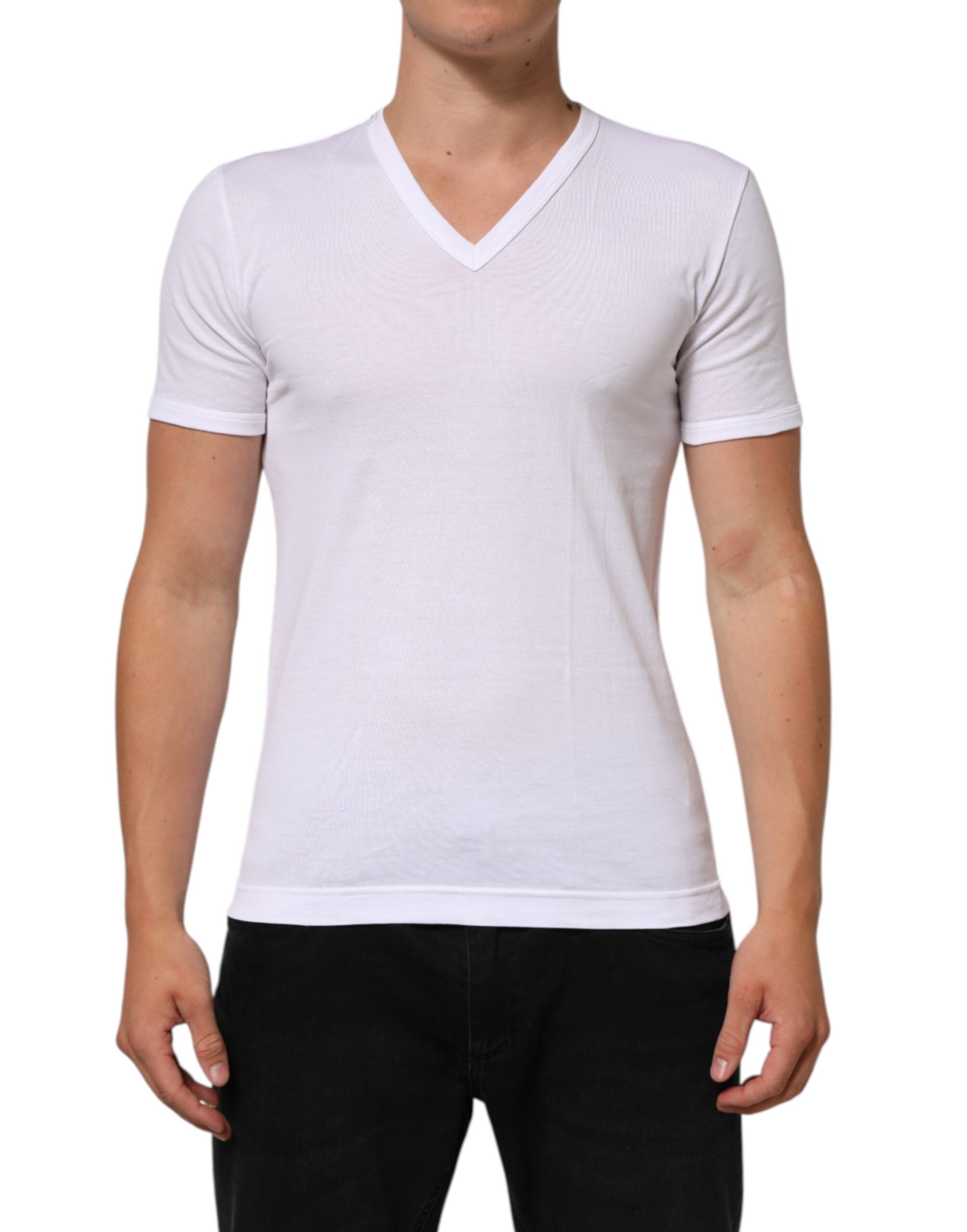 Dolce & Gabbana White Cotton V-Neck Short Sleeves T-shirt -   -  Dolce & Gabbana.