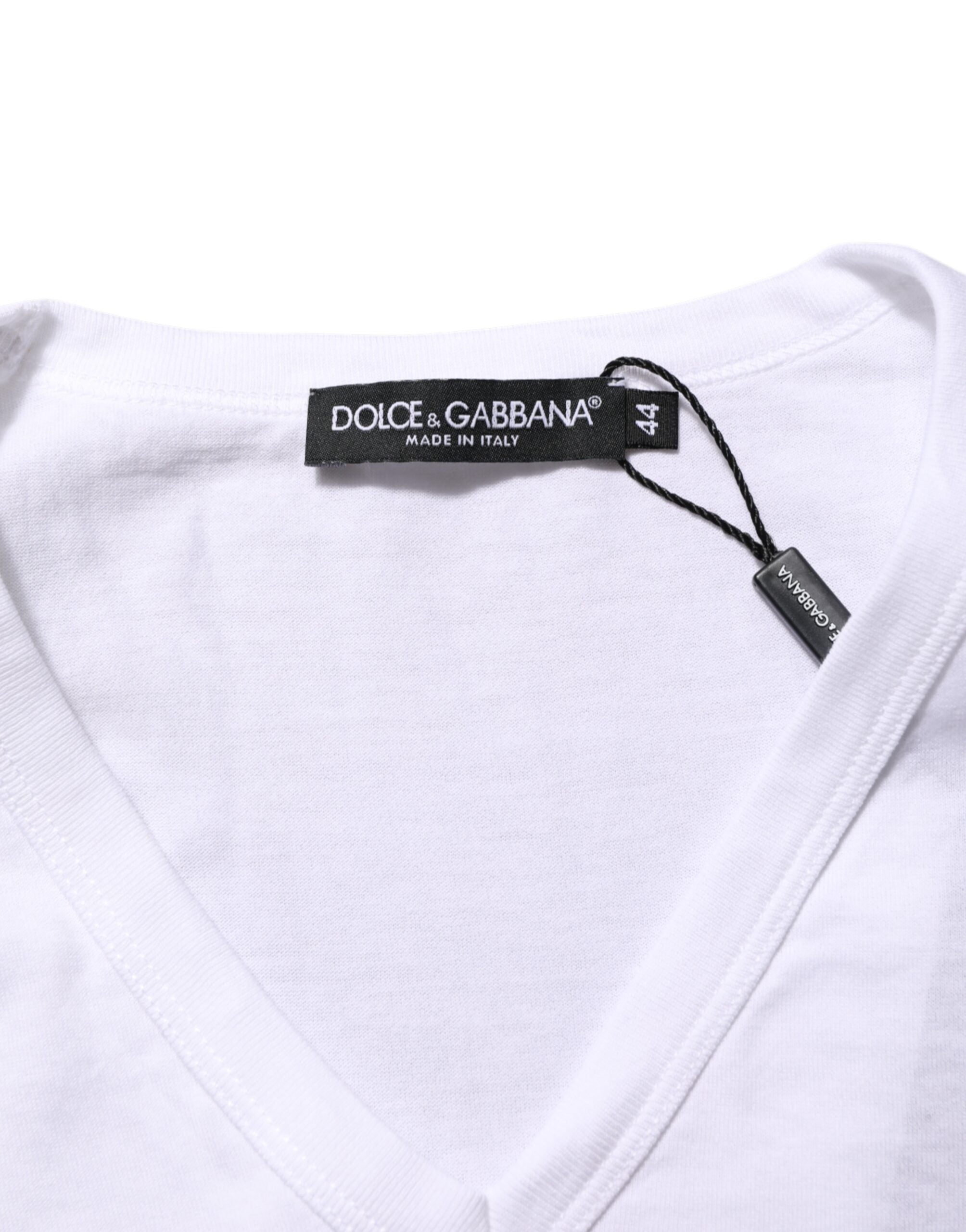 Dolce & Gabbana White Cotton V-Neck Short Sleeves T-shirt -   -  Dolce & Gabbana.