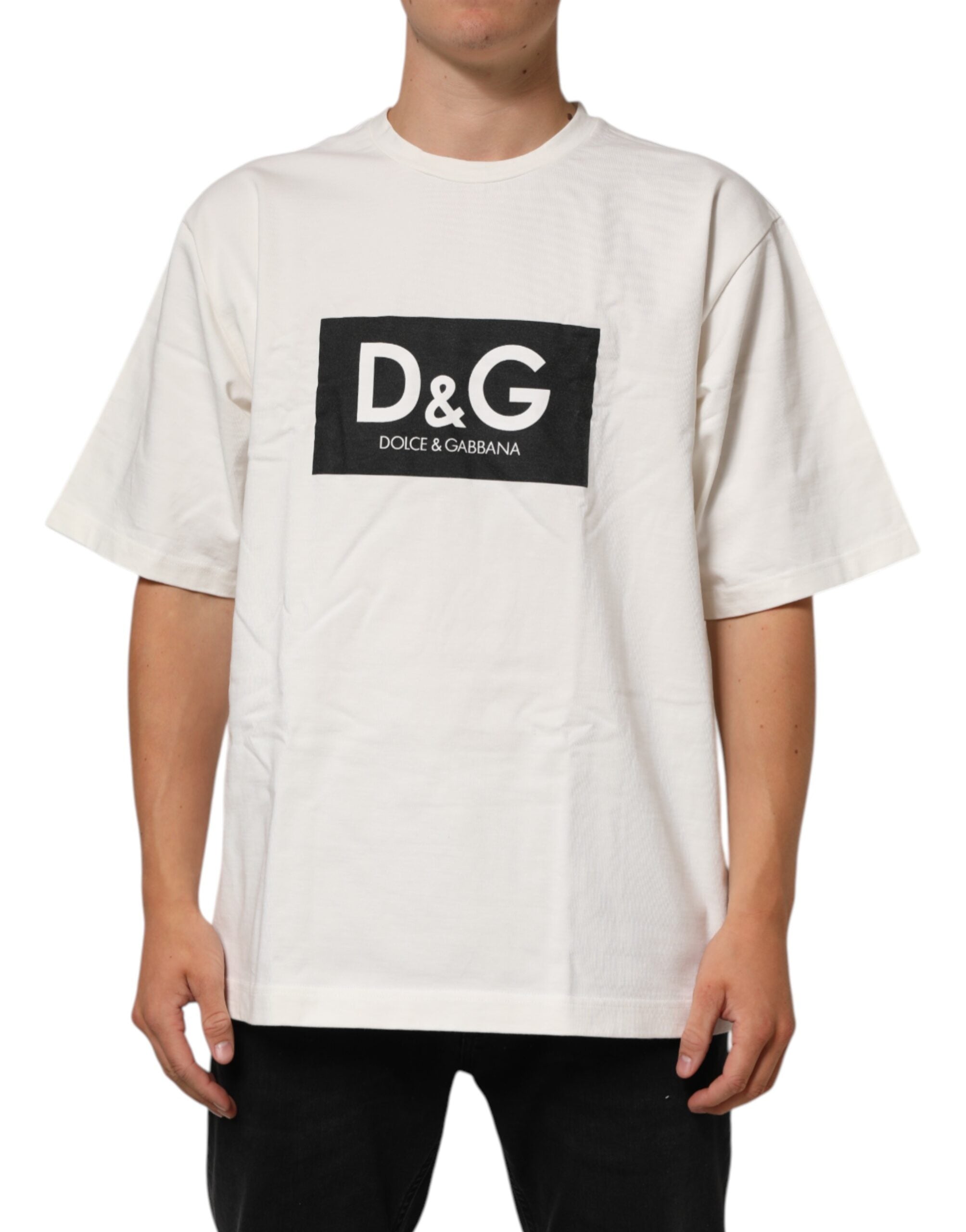Dolce & Gabbana White Logo Print Cotton Crew Neck Men T-shirt -   -  Dolce & Gabbana.