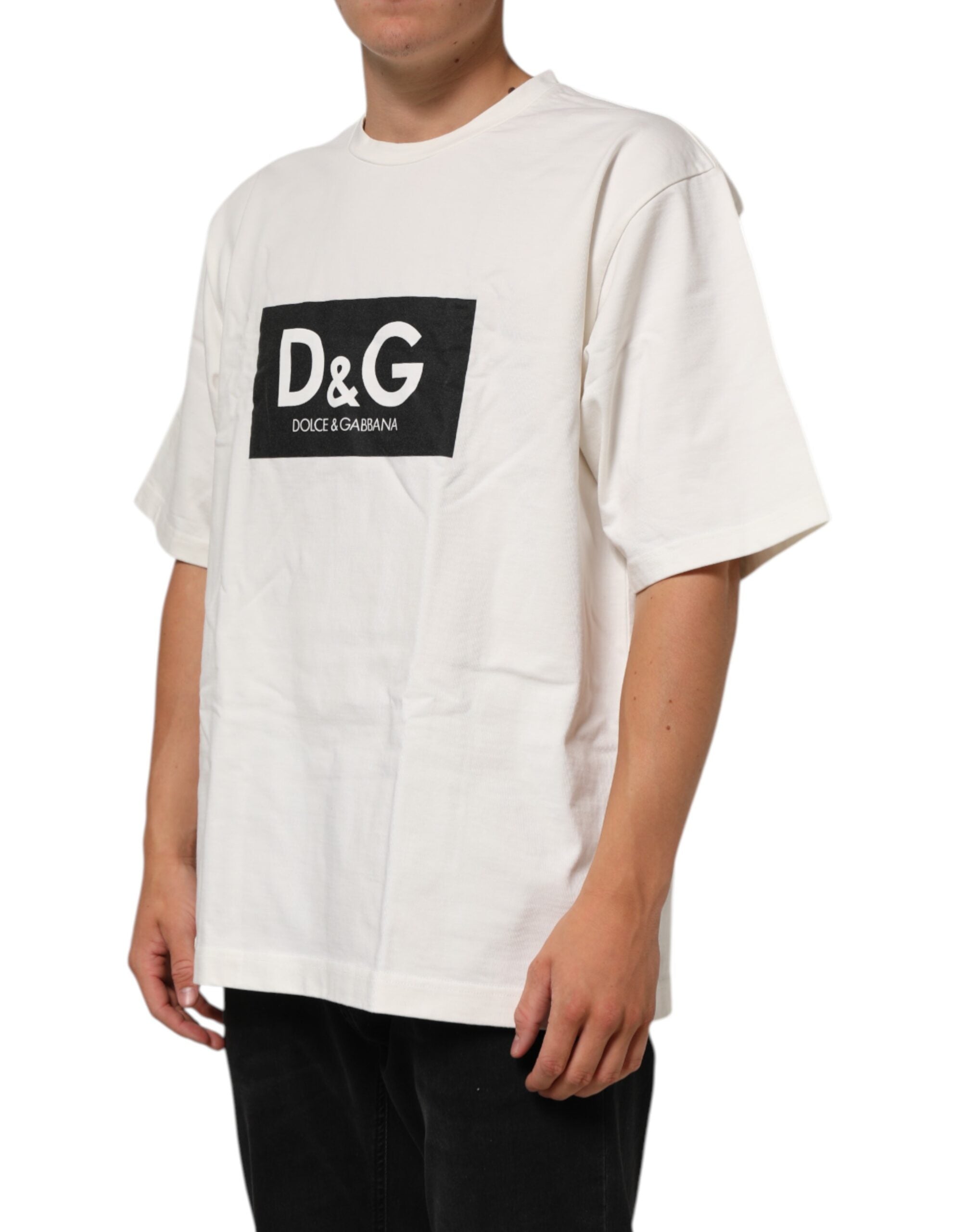 Dolce & Gabbana White Logo Print Cotton Crew Neck Men T-shirt -   -  Dolce & Gabbana.
