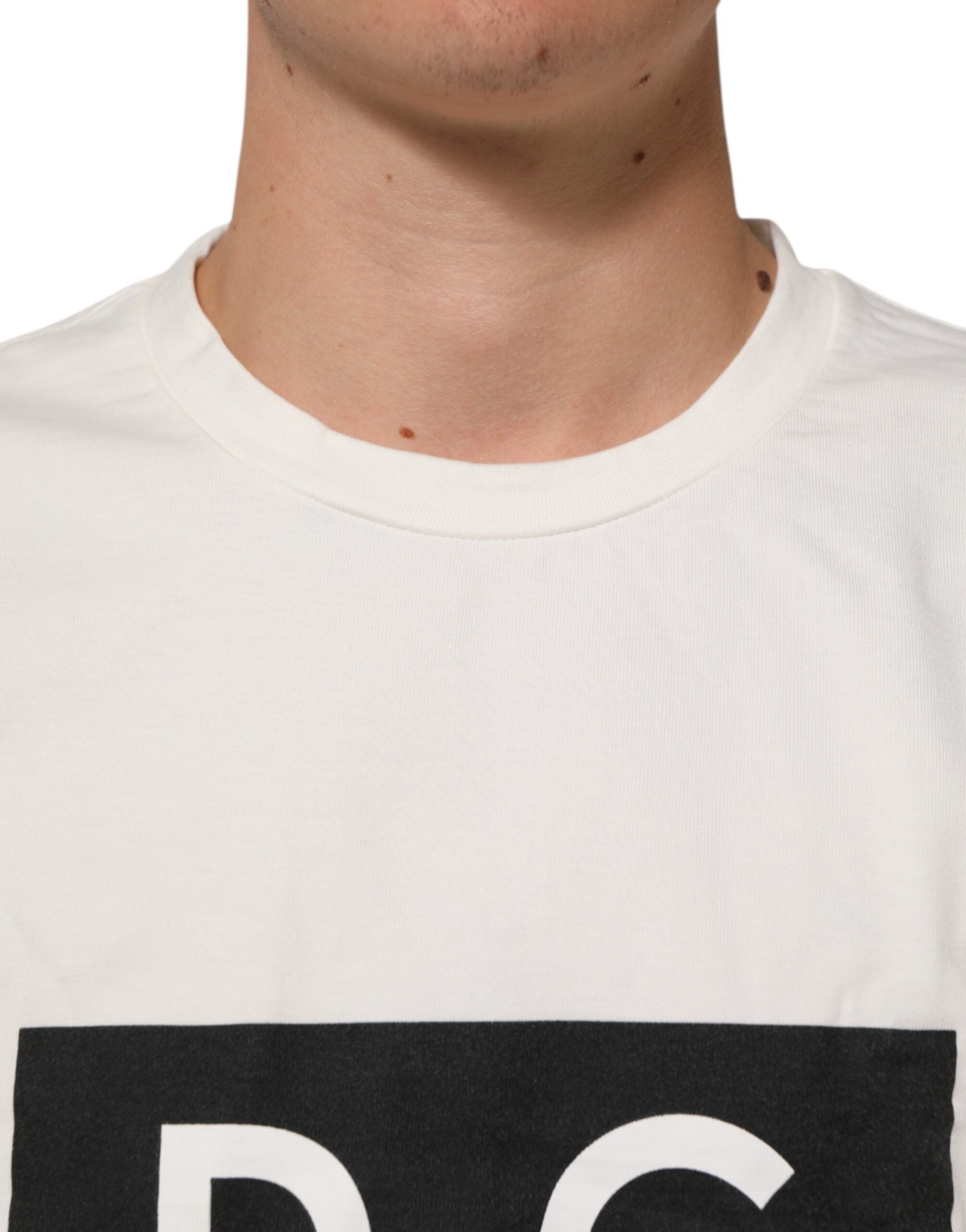 Dolce & Gabbana White Logo Print Cotton Crew Neck Men T-shirt -   -  Dolce & Gabbana.