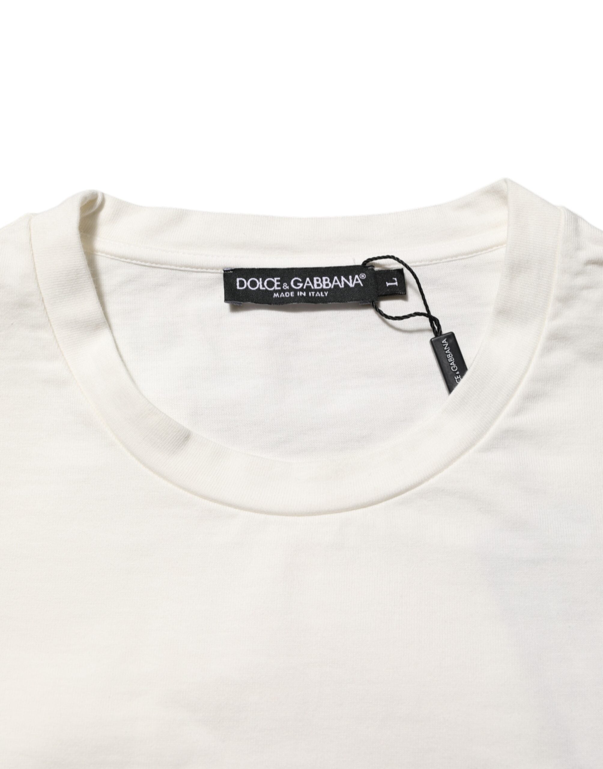 Dolce & Gabbana White Logo Print Cotton Crew Neck Men T-shirt -   -  Dolce & Gabbana.