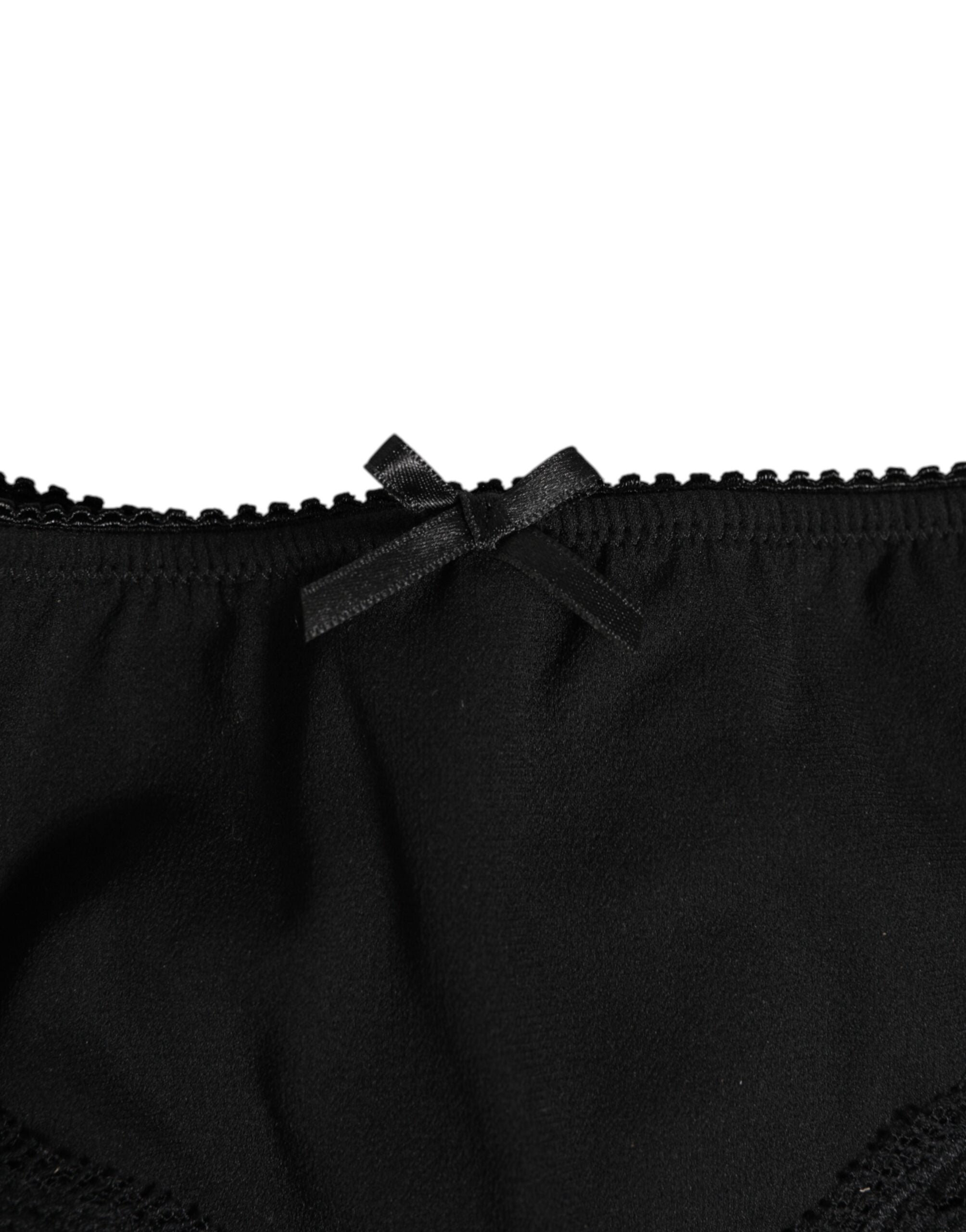 Dolce & Gabbana Black Silk Satin Floral Lace Panty Brief Underwear -   -  Dolce & Gabbana.