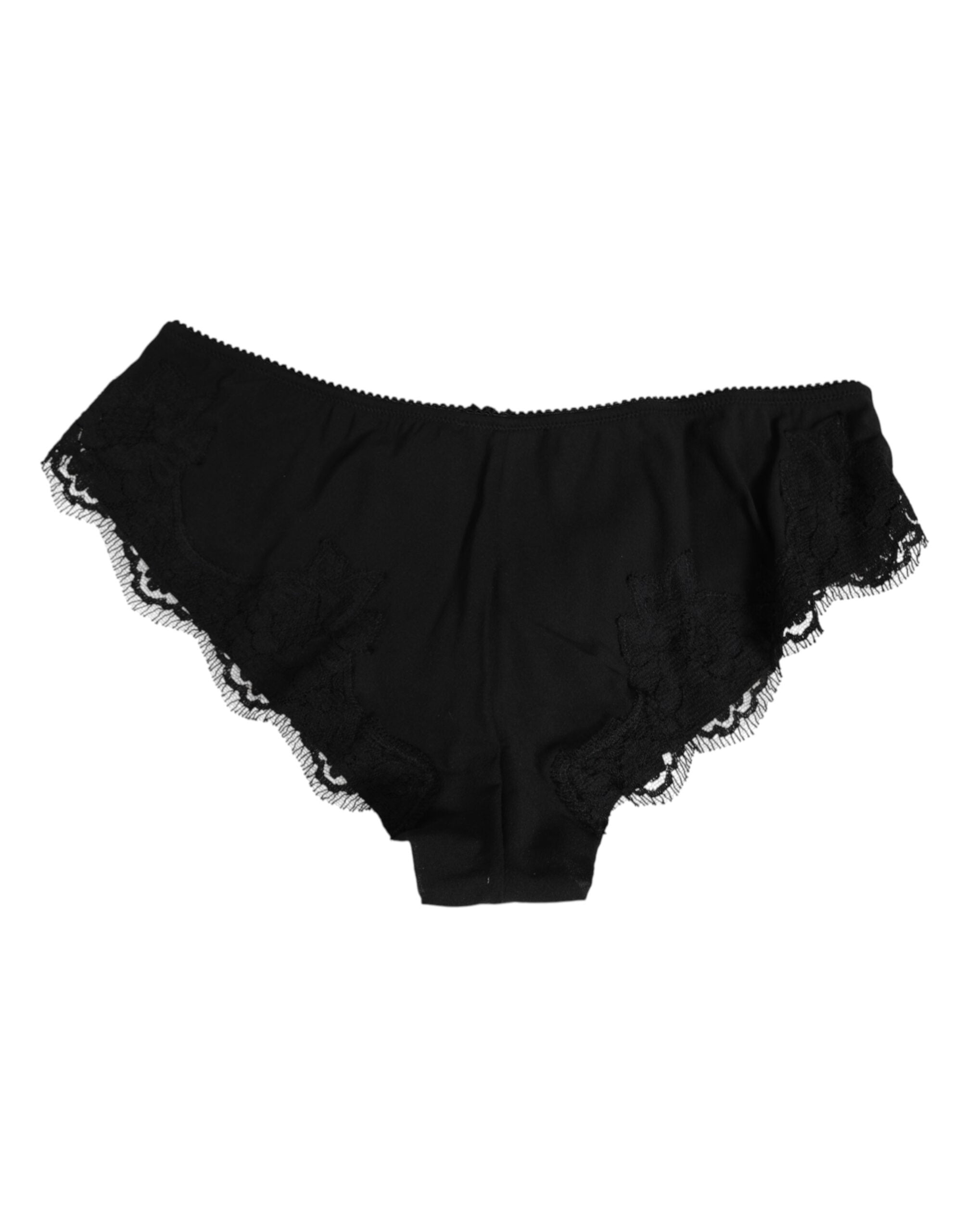 Dolce & Gabbana Black Silk Satin Floral Lace Panty Brief Underwear -   -  Dolce & Gabbana.