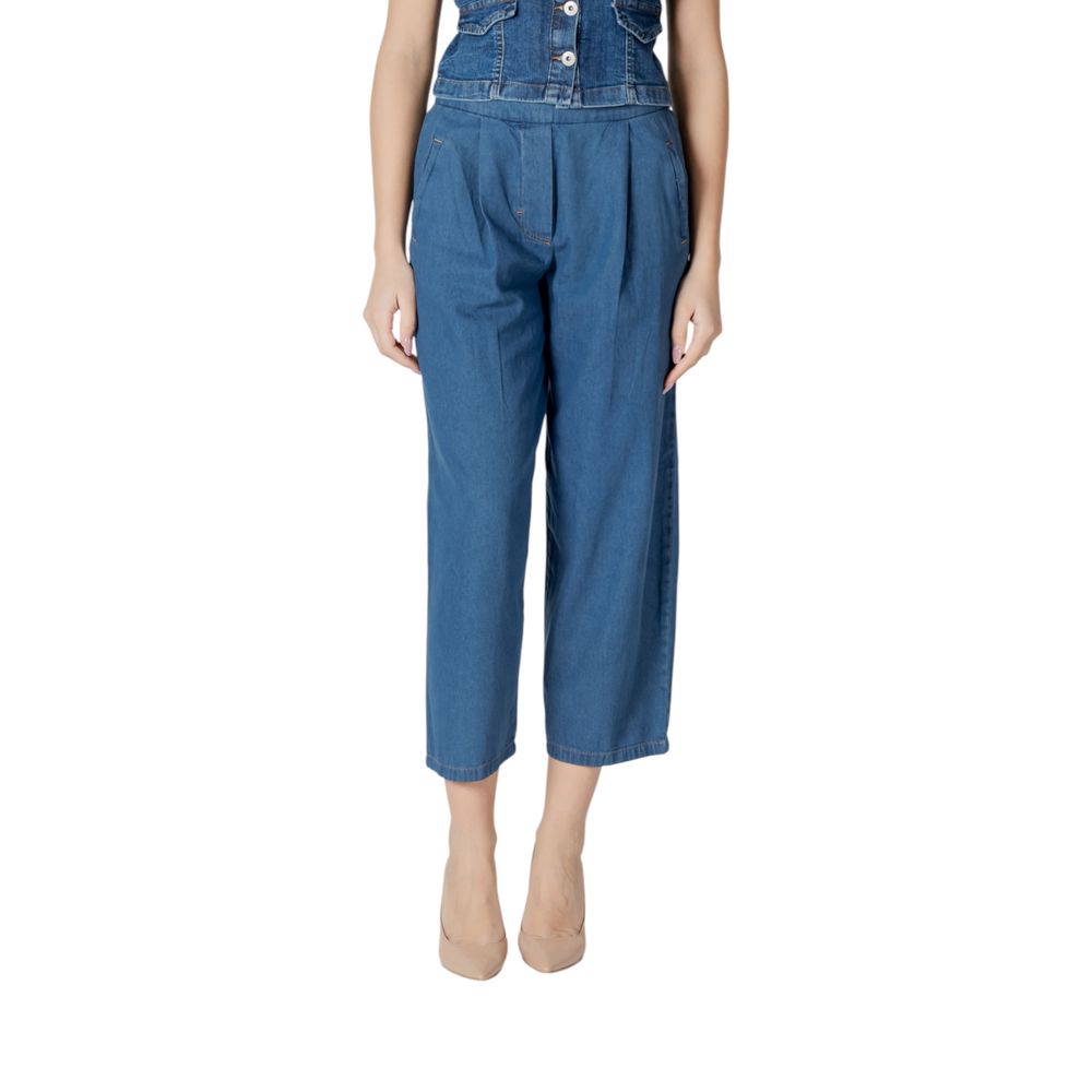 ICHI - Modern High-Rise Balloon Leg Cropped Jeans - Blue