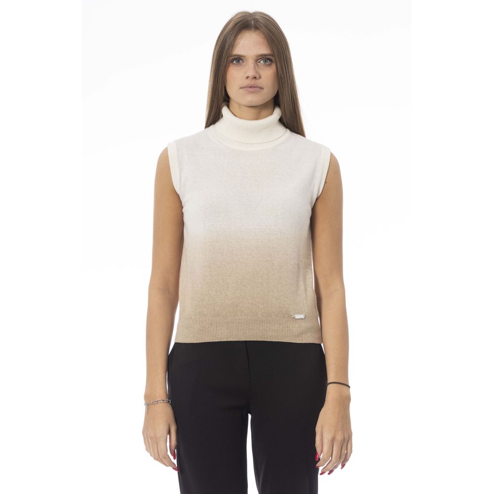 Baldinini Trend - Polished Ribbed Ombre Turtleneck Vest - White Beige