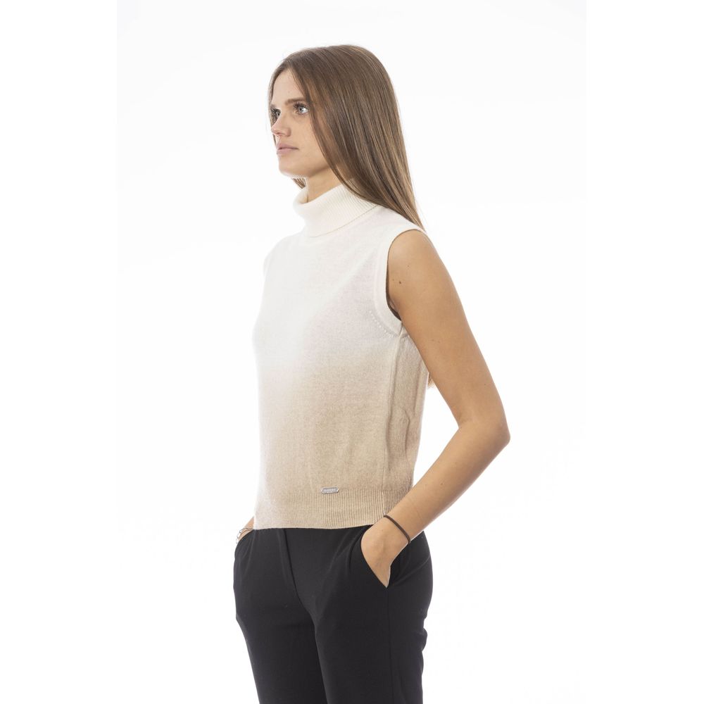 Baldinini Trend - Polished Ribbed Ombre Turtleneck Vest - White Beige