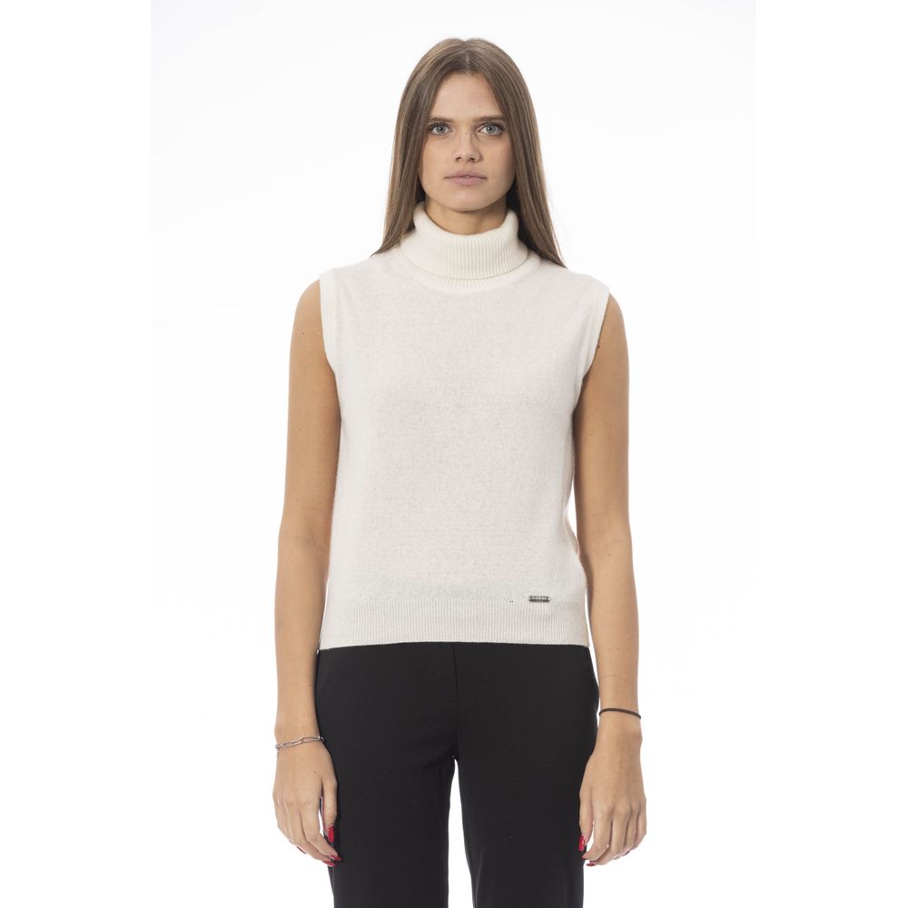 Baldinini Trend - Sophisticated Sleeveless Ribbed Turtleneck Sweater Vest - White