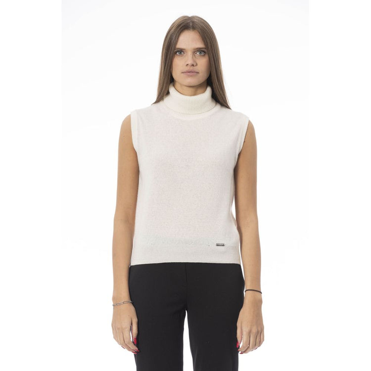 Baldinini Trend - Sophisticated Sleeveless Ribbed Turtleneck Sweater Vest - White Baldinini Trend