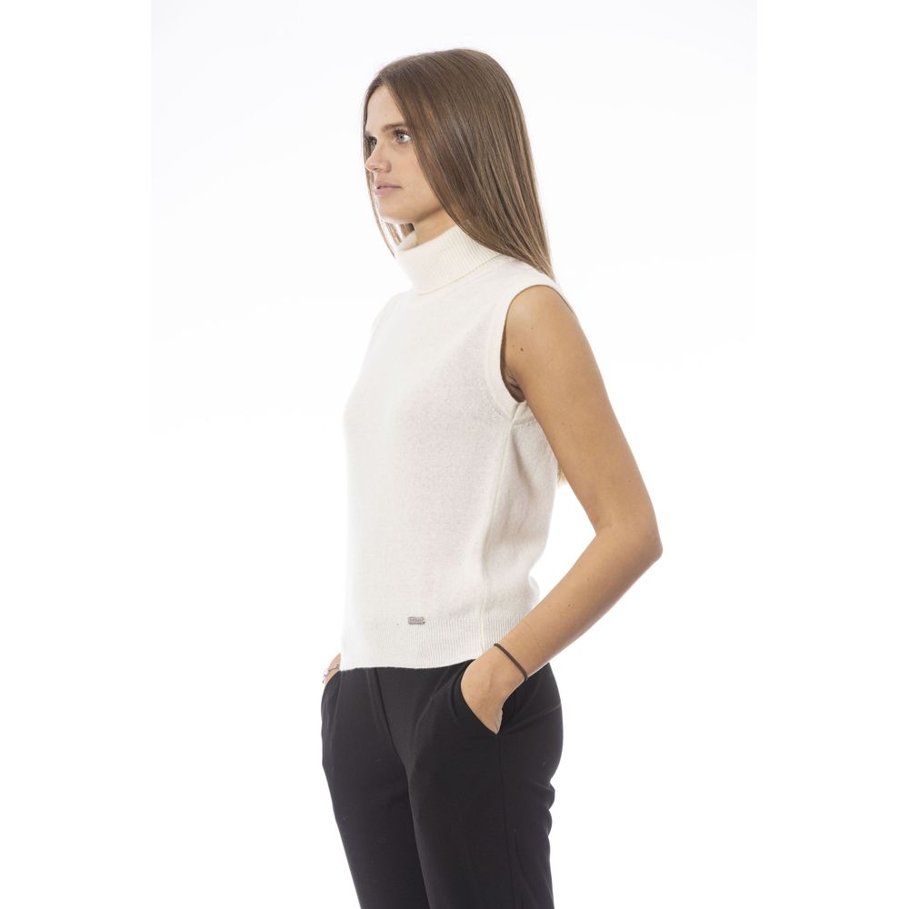 Baldinini Trend - Sophisticated Sleeveless Ribbed Turtleneck Sweater Vest - White