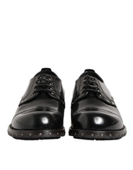 Dolce & Gabbana Black Leather Studded Men Formal Derby Shoes