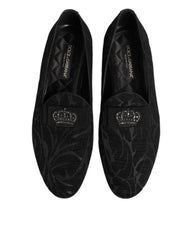 Dolce & Gabbana Black Brocade Crown Loafers Dress Shoes