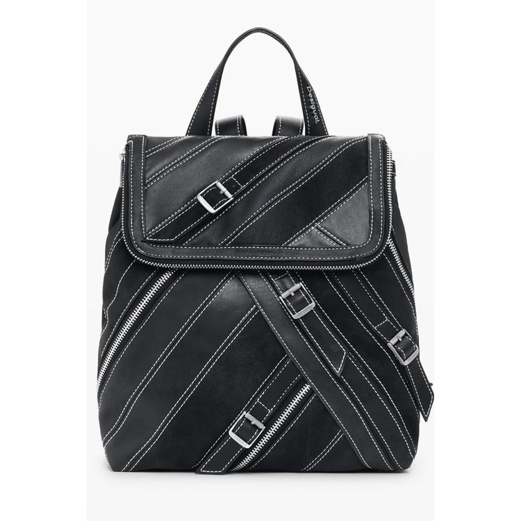 Desigual - Edgy Polyethylene Backpack with Contrast Stitching - Black Desigual