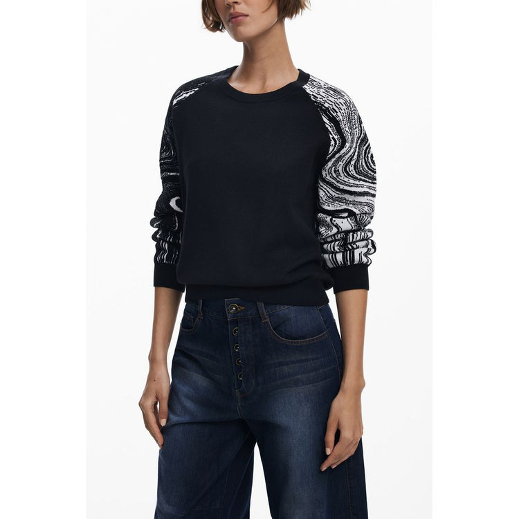 Desigual - Bold Abstract Sleeve Regular Knit Sweater - Black Desigual