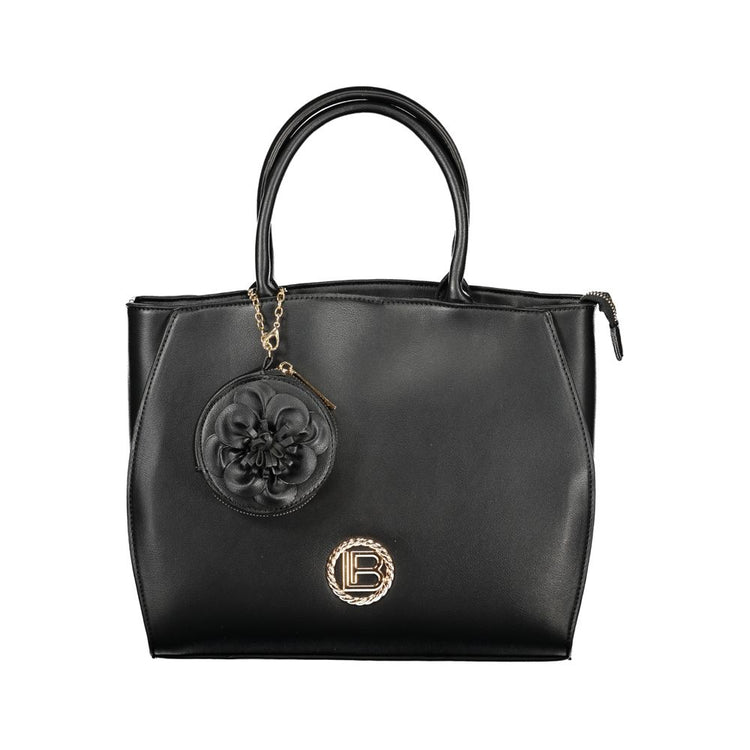 Laura Biagiotti - Sophisticated Structured PVC Top Handle Bag with Floral Charm - Black Laura Biagiotti