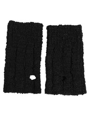 Black Virgin Wool Knitted Fingerless Men Gloves
