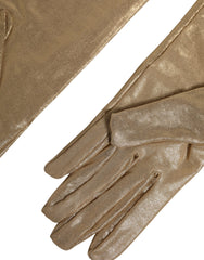 Beige Nylon Long Elbow Length Mitten Gloves