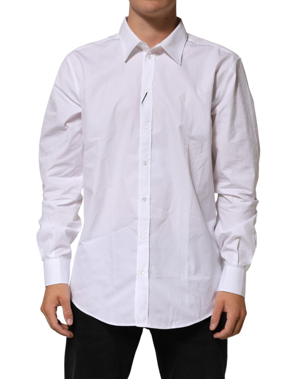 White Cotton Collared Long Sleeve Men Dress Shirt