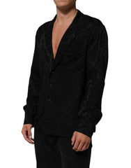 Black DG Logo Silk Men Long Sleeves Shirt