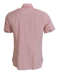 Red White Striped Cotton Short Sleeve Shirt