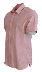 Red White Striped Cotton Short Sleeve Shirt